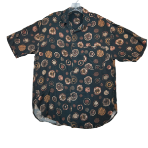 Silk Society Shirt Mens Medium Vintage 90s Geometric Print Black Silk